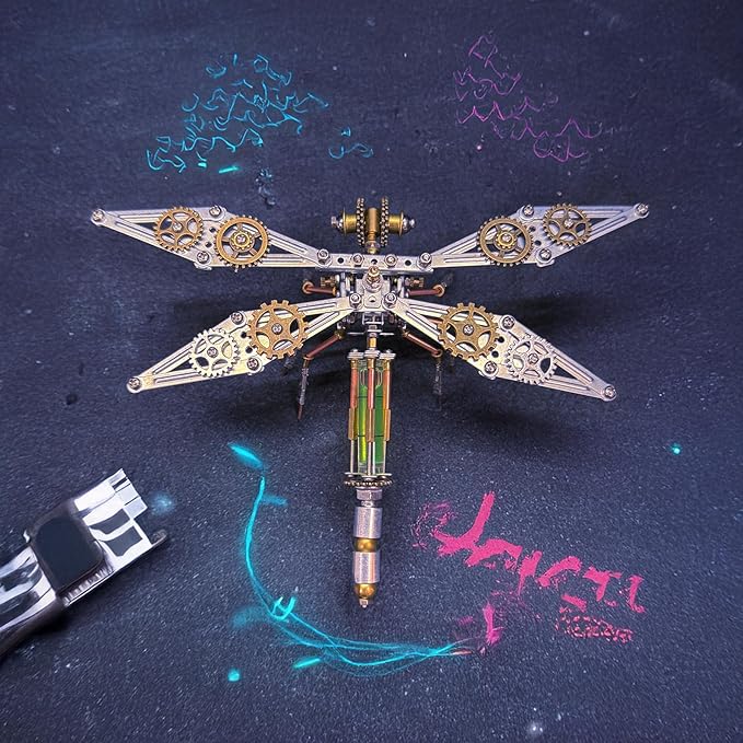 3D Dragonfly Metal Puzzles Insect Model Bug Mechanical Steampunk Sculpture Craft Kits for Adults Gifts for Birthday Funny Christmas(Mechanical Dragonfly D)