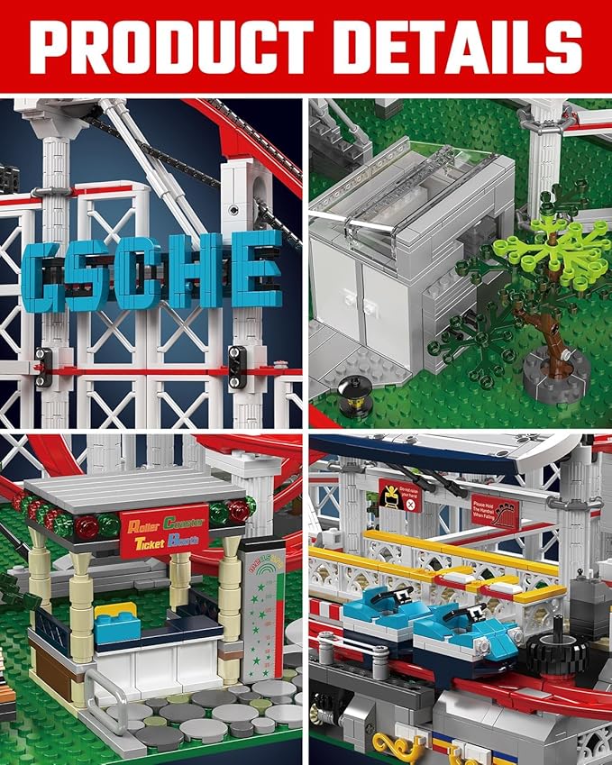 Sosuy Roller-Coaster Building Set, Electric Motorized Train Station, Amusement Park Toy for Boy Girl Teen, Easter Birthday Gifts for Adult Kid Ages 6 7 8 9+, City Construction Theme Collection 3646pcs