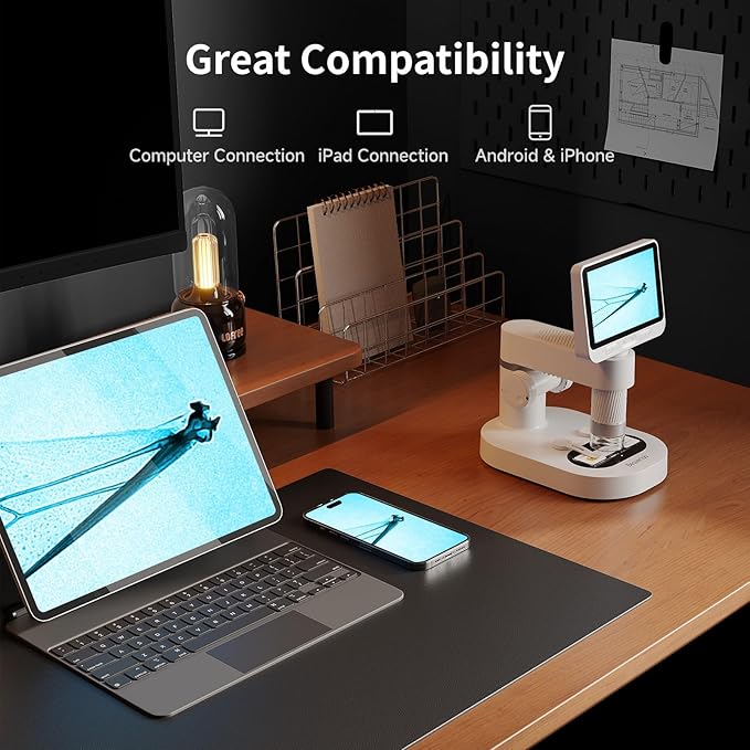 4'' IPS Handheld Pocket Digital Microscope with 100-1600X Screen, 1080P HD Portable Microscope with 8 Adjustable LED Lights