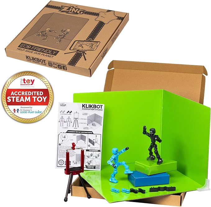 Zing Klikbot Zanimation Studio - Includes 2 Klikbots, Phone Stand/Holder and 2 Sided Backdrop Screen, for Ages 6 and Up