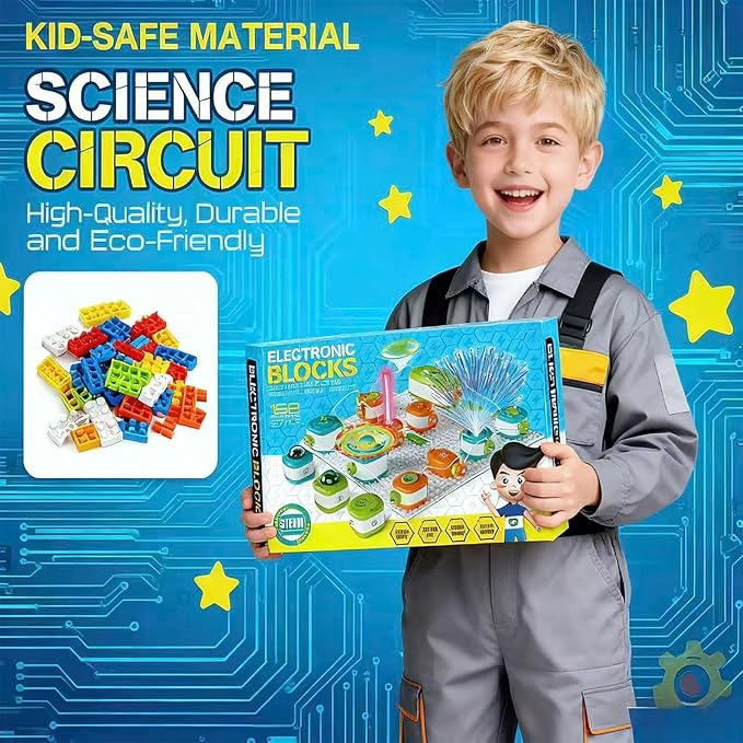 Science Kits for Kids - STEM Educational Circuits Kit for Kids, 168 Projects 37 Circuit Parts Electronics Building Blocks, Science Experiment Toy - DIY Engineering Gift for Boys Girls Ages 3+