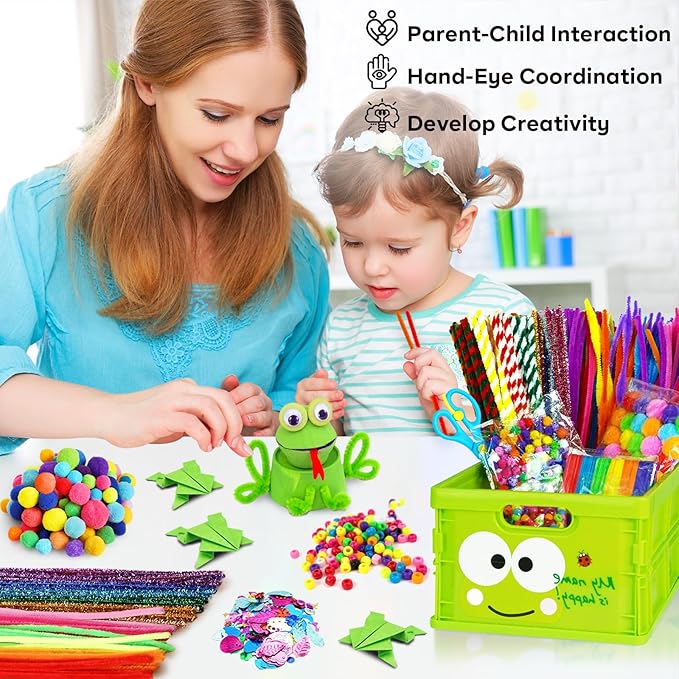 FUNZBO Christmas Arts and Crafts Supplies for Kids - Craft Kits with Pipe Cleaners, Popsicle Stickers, Construction Paper, Pom Poms & Googly Eyes, Birthday Gifts for Girls & Boys Age 4+