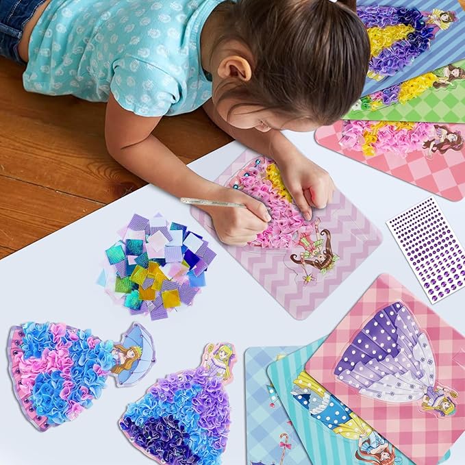 STAOVA 12 Pcs Poke in Art Kits for Girls, DIY Pretty Princess Game with Magical Princesses & 9 Pcs Accessories, Crafts for Kids Ages 4-8, 8-12 (Purple)