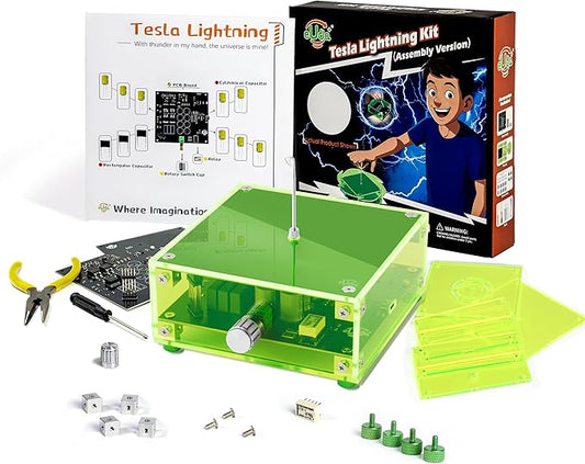 STEM Science Building Kit for Kids–Electronic Tesla Lightning Kit–Easy DIY Science Gadgets & Crafts–Unique Educational Gift Toys for Fun and Learning(Assembly Version)(Rectangular-Fluorescent Green)