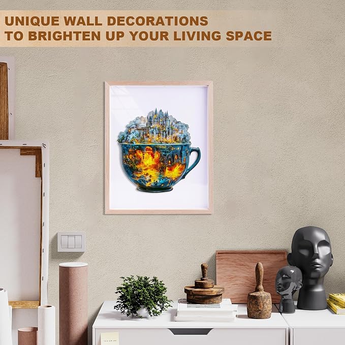 Wooden Puzzles for Adults 165 Pices, 3D Magic Cup Wooden Jigsaw Puzzle, Unique Shape Magic Cup Irregular Jigsaw Puzzles, Flat Puzzels with 3D Visual Effect, Finished Puzzle Size is 11.4 * 11.3in
