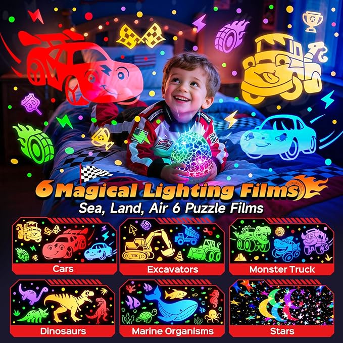 PIKOY Toy Cars Toys | 6HD Films+15 Sounds+31 Colors+Remote Control+360°Rotating | Cars for Toddlers 1-3 Toy Cars for Boys Age 4-7 Dinosaur Egg Light for Nursery Toddler Boy Birthday Gifts 1-8 Years