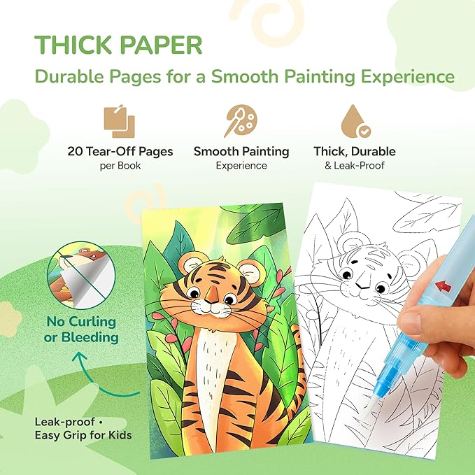JoyCat 2 Pack Pocket Paint with Water Coloring Books for Kids, Art & Craft Activity Toy Set, Creative Travel & Home Painting Kit, Gifts for Girls & Boys Ages 3-8 (Ocean Princess & Animals)
