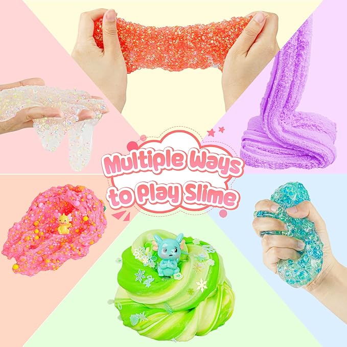 Axolotl Slime Kit 6×100ml (20oz Total) - Slime Variety Pack with Different Textures & Axolotl Charms, Glow in The Dark Slimes, Crunchy Slime, ASMR, Birthday Party Favor, Axolotl Fidget Toys