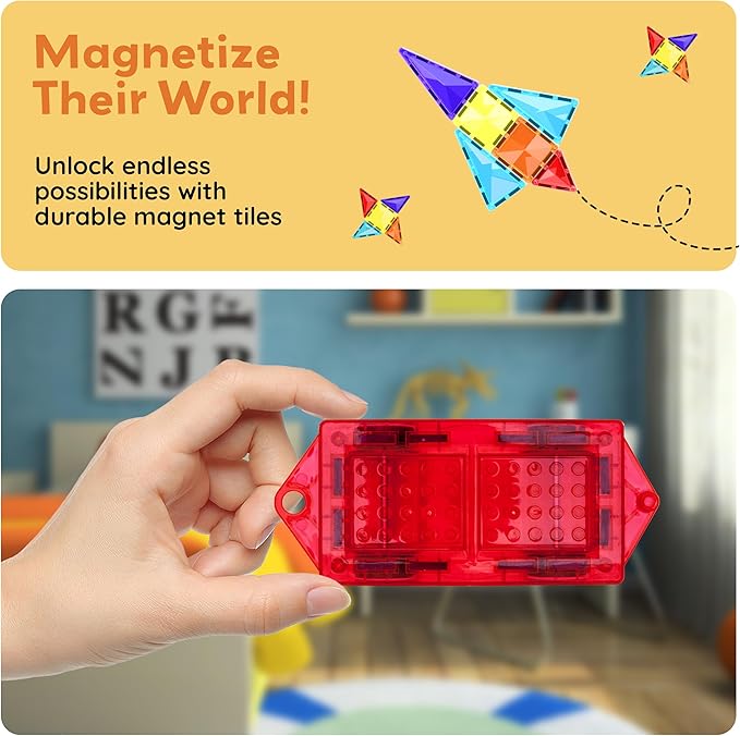 PicassoTiles 2 Piece Car Mini Truck Construction Kit Toy Set Vehicle for Magnetic Blocks Building Tile Sensory Magnet Toys Bricks STEM & Learning Educational School Puzzle Girls Boys Toddlers Ages 3+