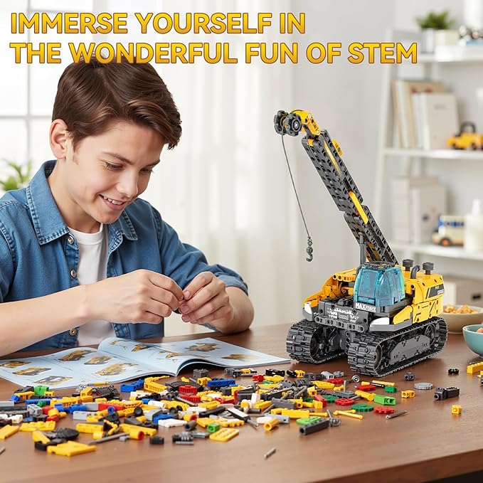 5in1 STEM Robot Building Toys for Kids 6-12, App & Remote Control STEM Excavator Bulldozer Crane Robot Building Kits, 736PCS DIY Educational Construction Building Sets, Erector Set Gift for Boys Girls