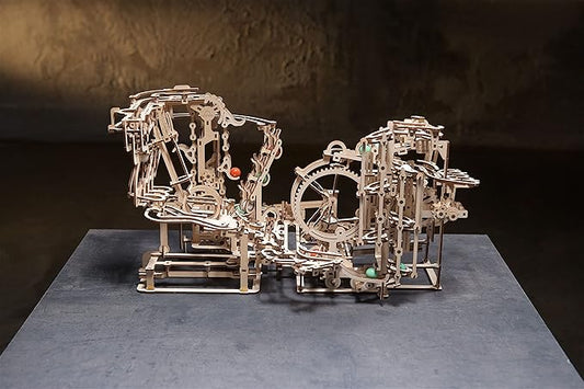 UGEARS 2 in 1 3D Puzzle Marble Run Chain Hoist Plus Stepped Hoist - DIY Marble Run Wooden Puzzle for Adults and Kids