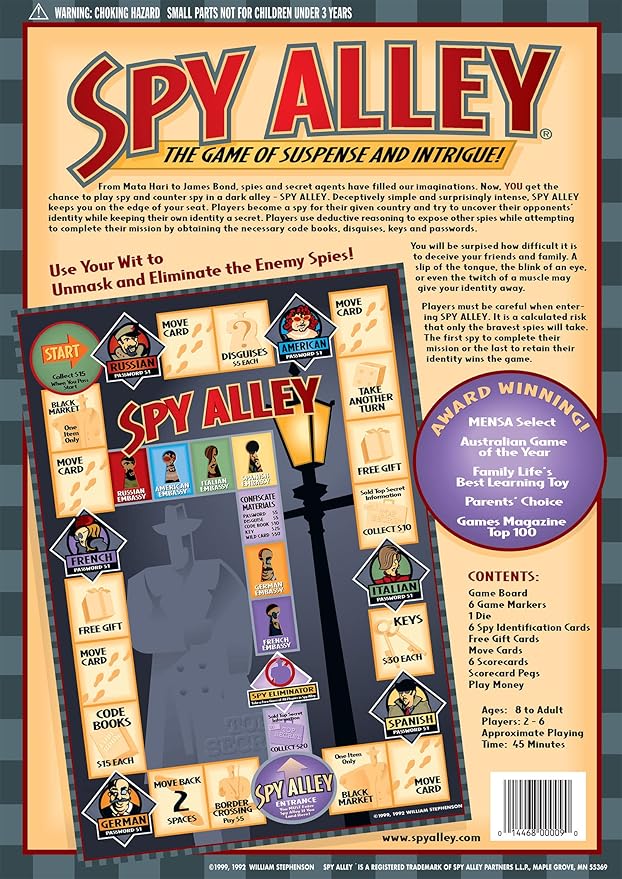 Spy Alley - Mensa Award-Winning Strategy Game - Social Deduction & Bluffing Board Game - Family Game Night Fun - Ages 8+ for 2-6 Players
