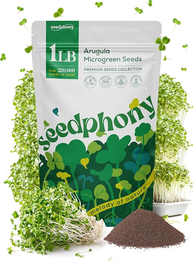 Arugula Sprouting & Microgreens Seeds - 220,000 Non-GMO Heirloom Seed, 1lb Resealable Bag - High-Germination Arugula Seeds for Sprouting in Jars, Soil, Hydroponics & Microgreen Trays