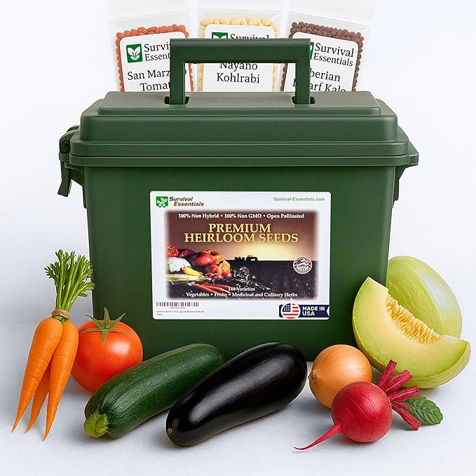 Ultimate Non-GMO Heirloom Survival Seed Vault – 23,000 Open-Pollinated Vegetable, Herb & Fruit Seeds for Planting – 144 Varieties for All USDA Hardiness Zones – Long Term Emergency Preparedness Seeds