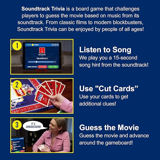 Soundtrack Trivia Movie Trivia Game for Adults | Name The Movie from a 15 Second Music Clip | Board Game for Adults, Kids, Ages 8+, 1 or More Players | Music Game with Companion App