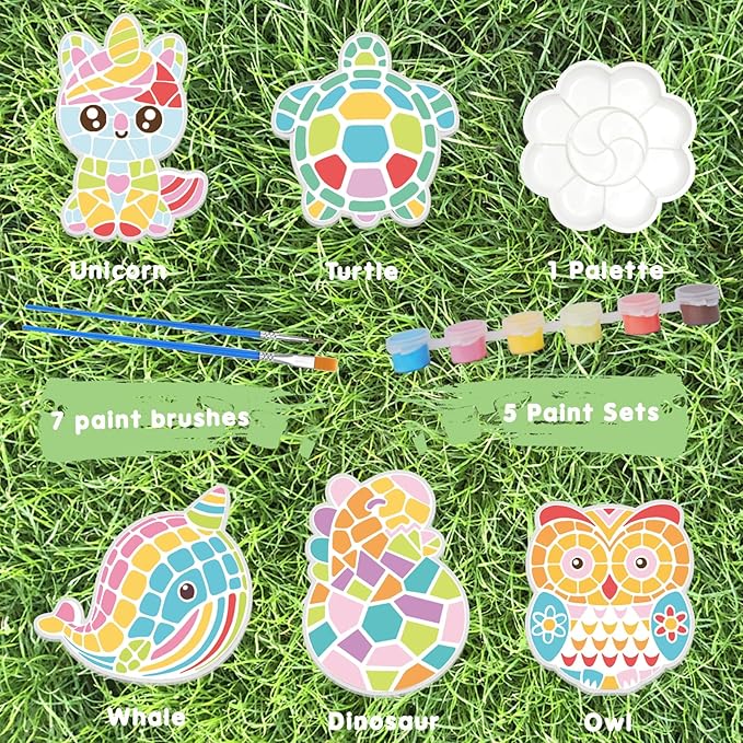QANIY Stepping Stones Painting Kit for Kids Ages 4-12,5 Pack Outdoor Garden Stone Crafts,Outdoor Art & Craft Activity Set, Creative Gift for Boys & Girls (Art)
