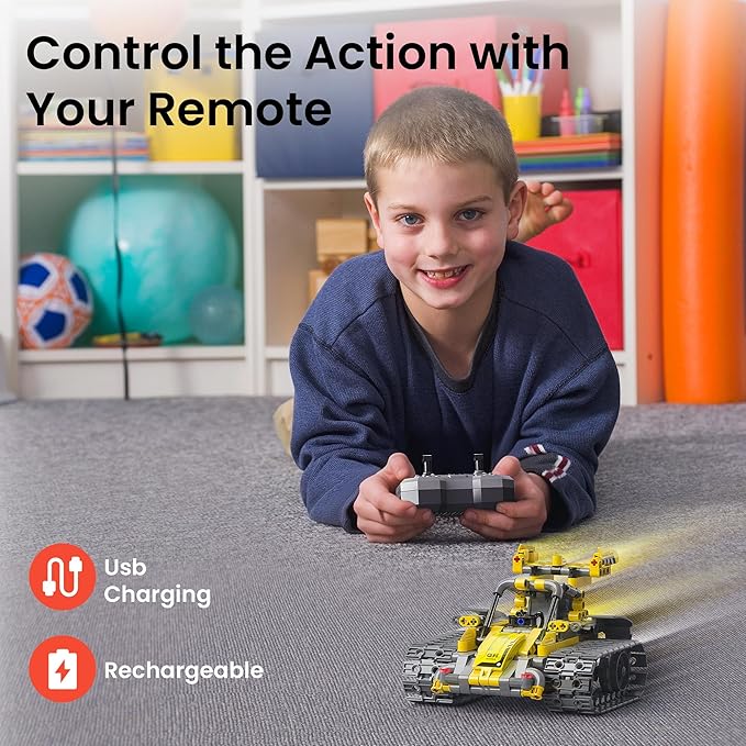 Christmas STEM Robot Building Kit Gift for Boys Ages 8-12 with Remote Control, Technic Coding Robotic Toy for Kids’ Birthday, Buildable 5-in-1 Models with 488 Pieces