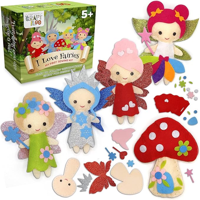 Fairy Sewing Kits for Little Girls 5 Easy Projects for Childrens Kid Crafts Make Your Own Felt Pillow Plush Craft Kit My First Sewing Kit Learn to Sew