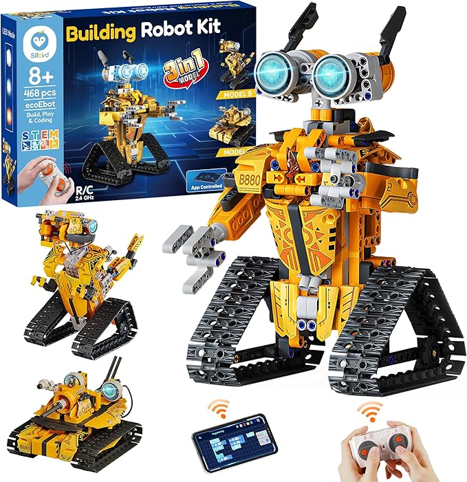 Sillbird Robot Building Kit with Remote Control Christmas STEM Gifts for Boys Age 8-12, Technic Buildable 3in1 Model Coding Robotic Set Birthday Toys for Kids Teens (468 Pieces)