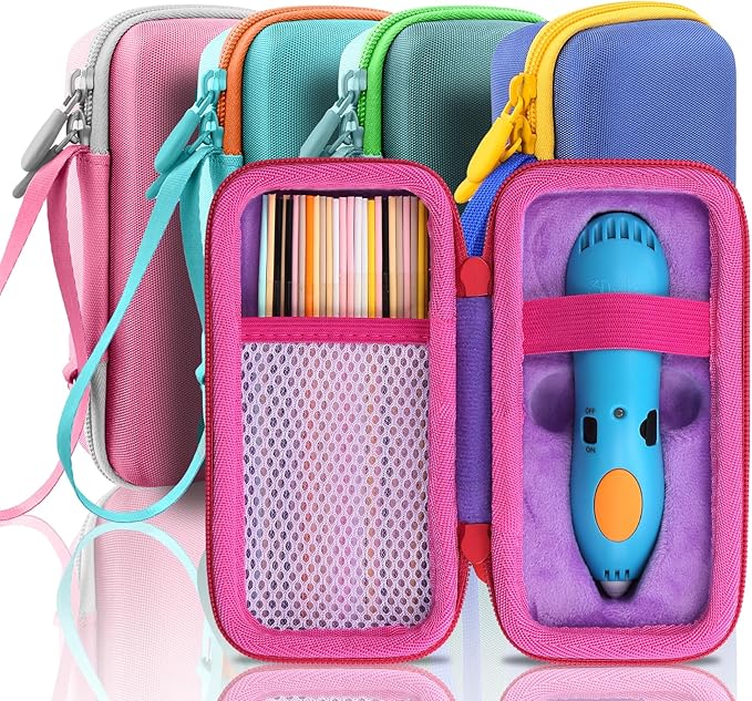 co2CREA Hard Case for 3Doodler Start+ Essentials (2024) 3D Pen Set - Storage Organizer with Custom Slots for Art Activity Set, Printing Filament Refill and USB Charger, Purple Case + Rose Red Zipper