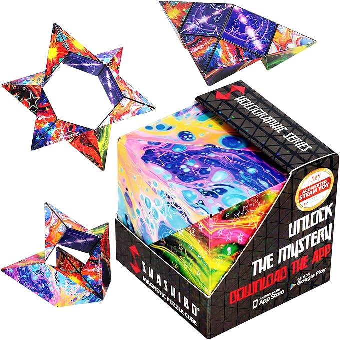 Shashibo Shape Shifting Box - Award-Winning Fidget Toy w/ 36 Rare Earth Magnets - Fidget Cube Transforms Into Over 70 Shapes, Sensory Toy Gift for Kids, Teens, and Adults (Cosmos)