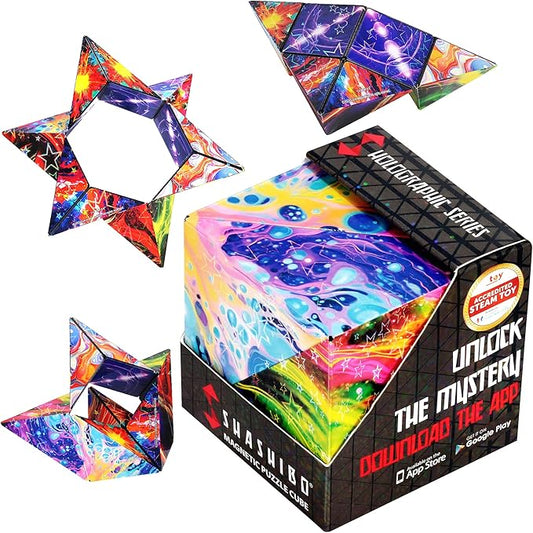 Shashibo Shape Shifting Box - Award-Winning Fidget Toy w/ 36 Rare Earth Magnets - Fidget Cube Transforms Into Over 70 Shapes, Sensory Toy Gift for Kids, Teens, and Adults (Cosmos)