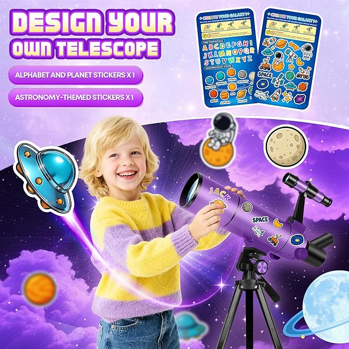 Dianfan Telescope, 80mm Aperture 500mm Astronomical Telescope for Adults High Powered, Portable Professional Refractor Telescopes for Beginners, with Tripod & Adapter, Stickers, Backpack - Purple