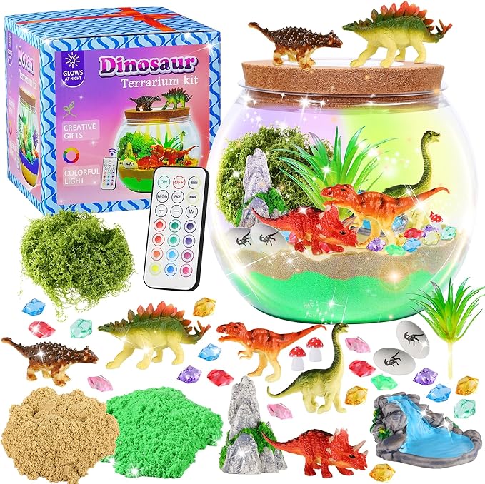 Gifmore Dinosaur Terrarium Kit for Kids with LED Night Light & Remote Control, Dinosaur Toys & Arts and Crafts for Boys Ages 4-12, Creative Birthday Christmas Gifts for Kids