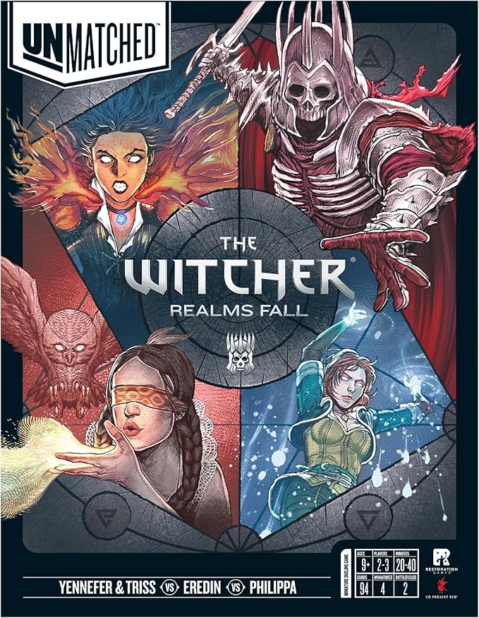Restoration Games Unmatched The Witcher Realms Fall - Strategy Board Game for 2 to 4 Players - Witcher Heroes Expansion with Four Battlefields - 30 Min Playtime - Ages 9+