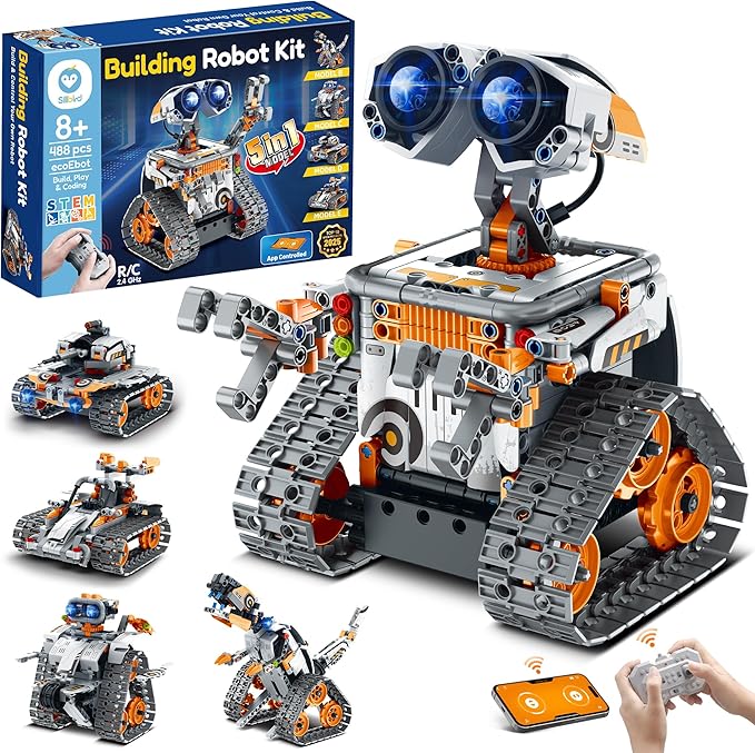 Sillbird Robot Building Kit with Remote Control Christmas STEM Gifts for Kids Boys Age 8-12, Coding Technic Robotics Toy for Birthday - Buildable 5in1 Models with 488 Pieces - Orange