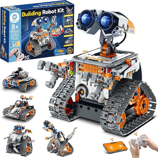 Sillbird Robot Building Kit with Remote Control Christmas STEM Gifts for Kids Boys Age 8-12, Coding Technic Robotics Toy for Birthday - Buildable 5in1 Models with 488 Pieces - Orange