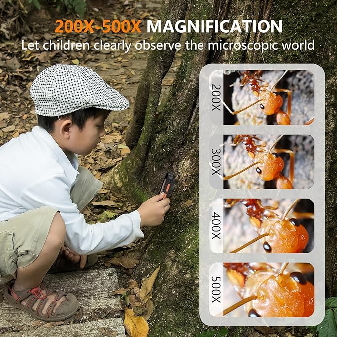 Handheld Digital Microscope,Portable Magnifying Glass with 2.0" IPS Color Screen,500x Magnification,2.0MP,Digital Magnifier with Automatic Focus,Compatible with Windows and Mac OS