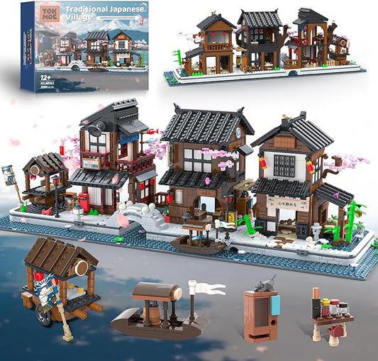 Cherry Blossom Japanese Street Building Block – Zen House Architecture building Set with Mini Shops, Izakaya, Ramen Shop & Tea House, Interactive Street View Micro Town, Gift for Adults, 2058Pcs