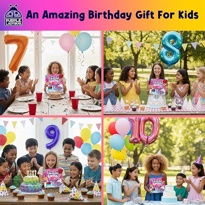 PURPLE LADYBUG Pouring Paint DIY Clock Kit - Creative Kids Painting Kit - 6 7 8 9 10 11 12 Year Old Girl Gift Ideas, Birthday & Christmas Gifts for 6-12 Year Old Boys & Girls - Crafts for Kids 8-12