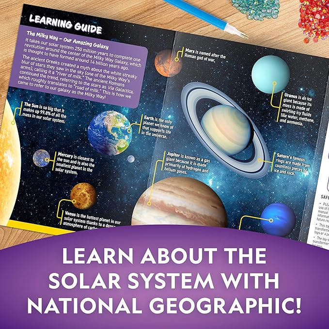 NATIONAL GEOGRAPHIC Diamond Painting Solar System Night Light - Make Your Own Night Light with 1000+ Gems to Decorate, Arts and Crafts Kits for Kids ages 8 9 10 11 12, DIY Space Gift, Planets for Kids