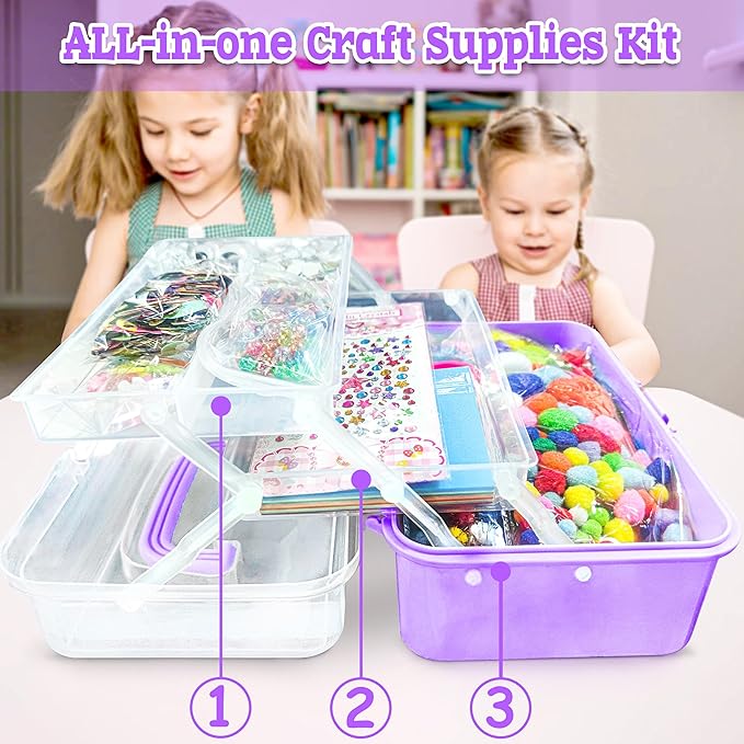LINAYE 3000PCS Arts and Crafts Supplies for Kids, All in One DIY Craft Box Kits, Craft Supplies Set Include Pompoms, Pipe Cleaners for Kids Ages 4-6 6-8 Birthday Gifts for Boys Girls