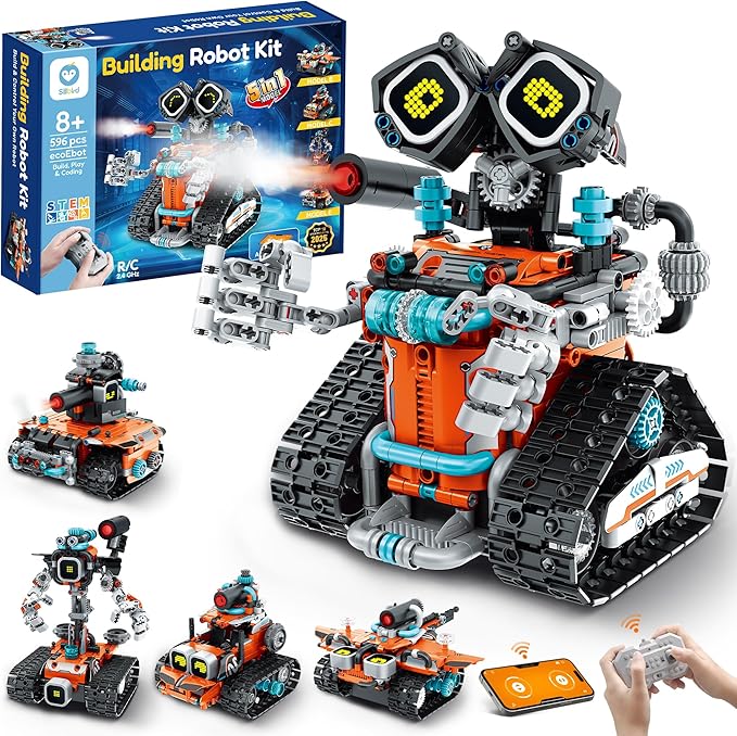 Sillbird Robot Building Christmas STEM Kit with Remote Control for Boys Ages 8-14, Technic Coding Gifts for Kids Birthday, Buildable 5in1 Robotics Toy with 596 Pieces