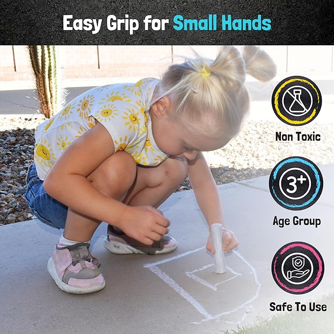 Jumbo Sidewalk Chalk Bucket - 20 Pieces | Non-Toxic Washable Paint | Backyard Outdoor Kids Fun Activities, Drawing, Homeschool | Creative Steam Art & Craft Kit | Gift for Ages 3+