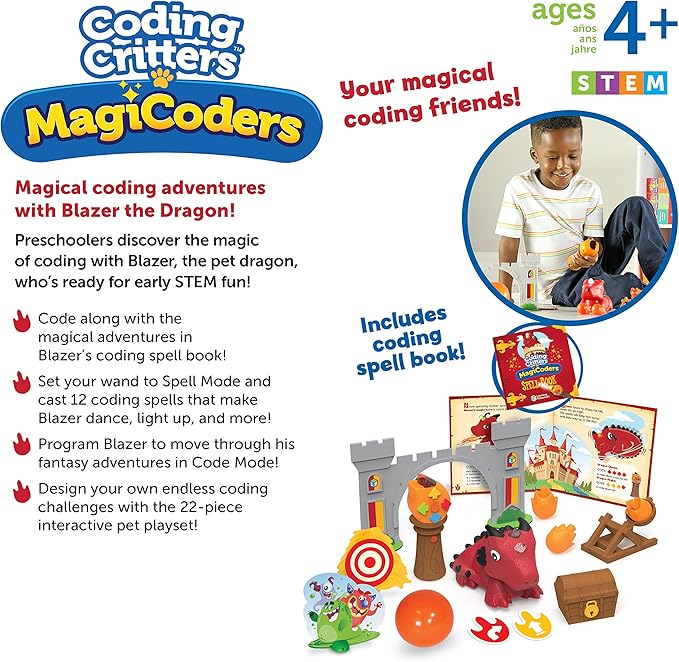 Learning Resources Coding Critters MagiCoders: Blazer the Dragon - Robotics for Kids, STEM Programming, Scientific Building Toys, Engineering Gift Set, Games for Boys and Girls