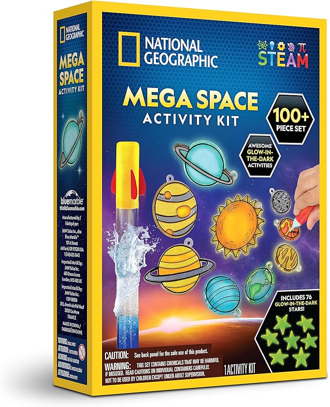 National Geographic Mega Space Activity Kit - Glow in The Dark Science Craft Kit for Kids with 100+ Pieces, Launch a Rocket, Create Glowing Constellations, Paint a Solar System & More