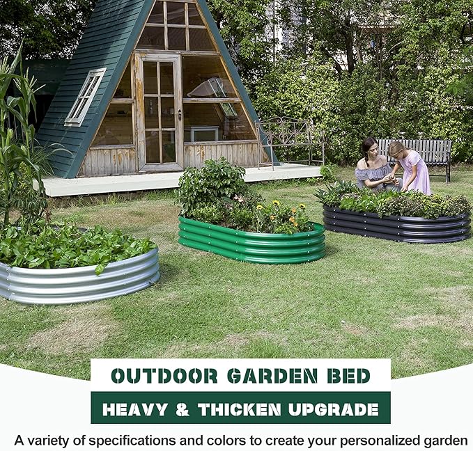 Land Guard 8×4×1 ft Green Raised Garden Bed, Garden Raised Bed, Above Ground Flower Bed for Vegetables, Flowers, Herbs（Green）…