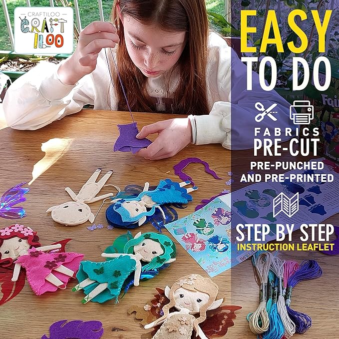 Fairy Elves Sewing Kit for Kids, Fun and Educational Fairytale Craft Set for Boys and Girls Age 7-12, Sew Your Own Felt Fairy Craft Kit for Beginners (Garden Rainbow Fairies Kit)
