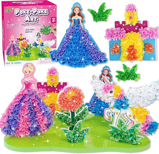 AGENTLAN Poke Art Princess Kit for Kids, DIY Craft Kits with Magical Princesses & Unicorn, Mess-Free Fabric Arts and Crafts, Fun & Easy Kits for Kids, Birthday Gifts for Ages 4 5 6 7 8+