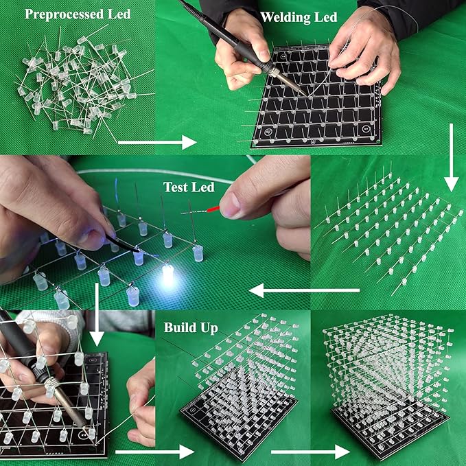 8x8x8 LED Cube Kit DIY Electronic Kit Soldering Project Kit, User Needs to Solder The LED, and The Displayed Content Can Be Modified. (MULTI4)