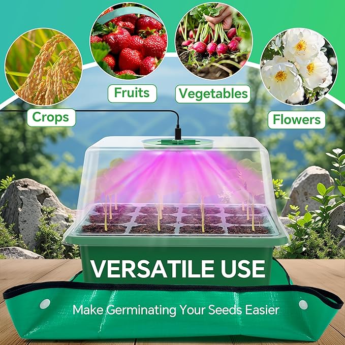 5 Packs Seed Starter Trays with Plant Light (Value Pack), 60 Cells, Seed Starter Kit with Heightened Lid, Adjustable Humidity Domes for Plant Flower Vegetable Seeds Germination
