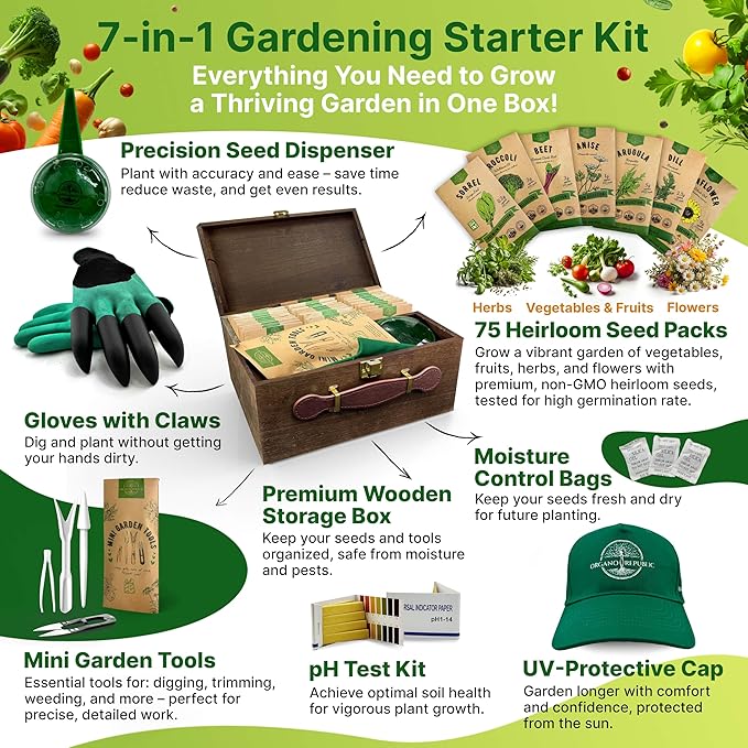 75 Medicinal & Tea Herb Seeds Variety Pack, Garden Seed Starter Kit - Over 47,380 Non-GMO Heirloom Seeds for Planting Herbs and Vegetables, Gift Seed Box with Gardening Supplies