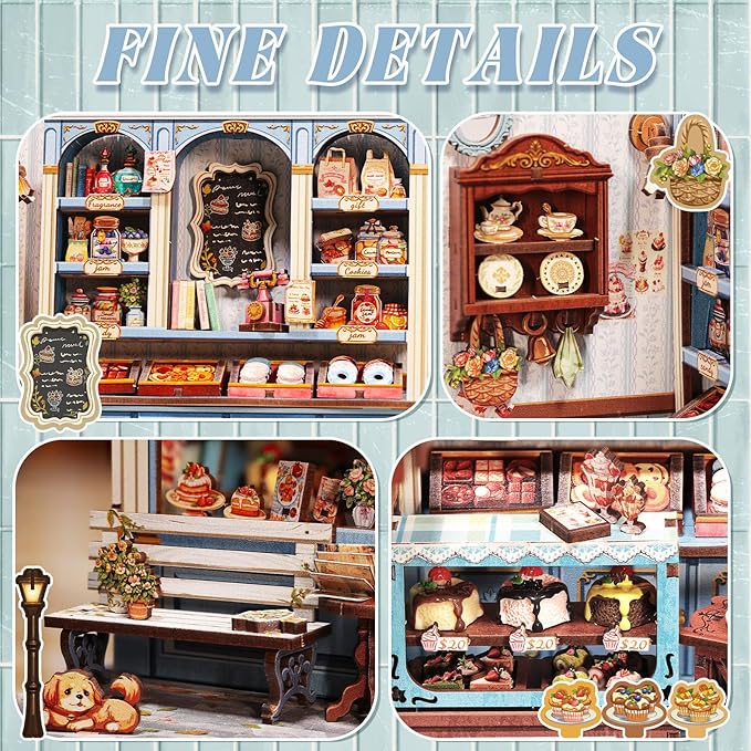 Fsolis Book Nook Kit - DIY Bookshelf Miniature Kit for Adults, 3D Puzzle Booknook Bakery Tiny House Adult Craft Gifts for Women Teenagers Book Lovers (Sweet Marie)