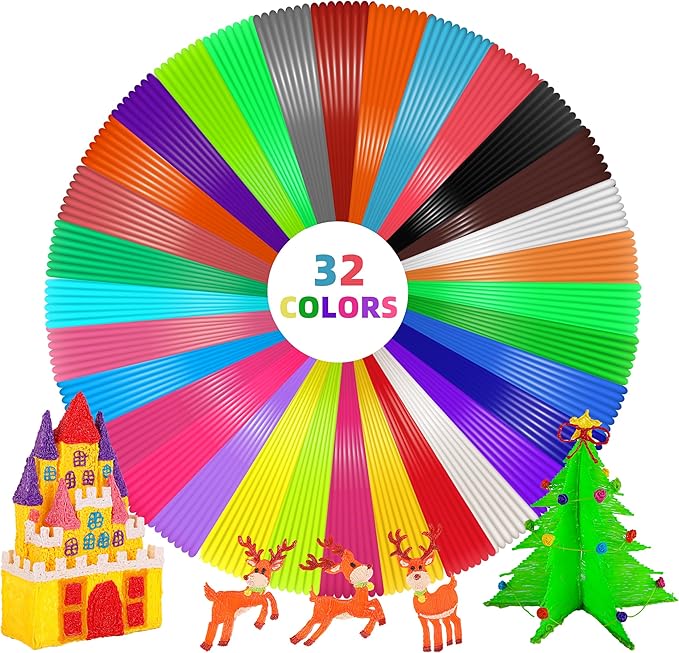 3D Pen Filament Refills 32 Colors 320ft Each Color 10 feet 1.75mm PLA 3D Pen Filament Christmas Gifts (32 Colors)