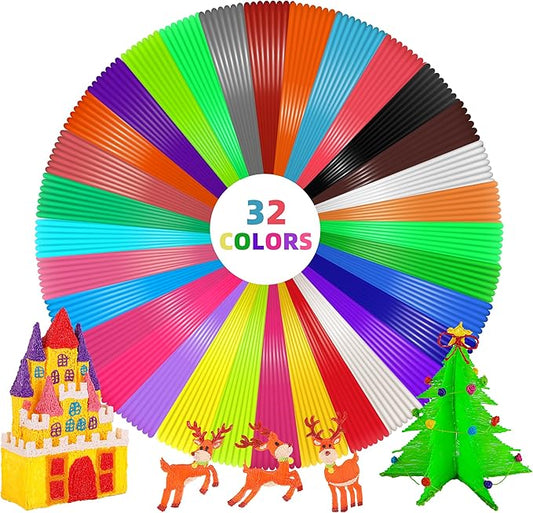 3D Pen Filament Refills 32 Colors 320ft Each Color 10 feet 1.75mm PLA 3D Pen Filament Christmas Gifts (32 Colors)