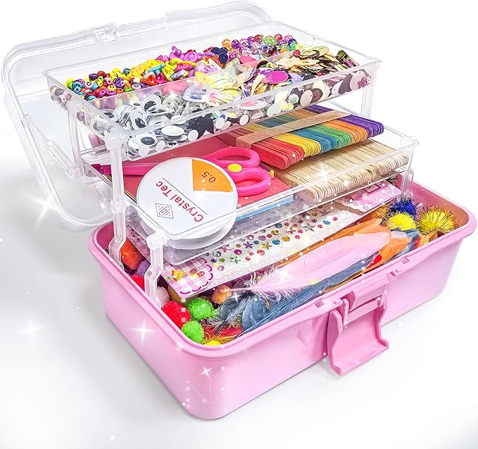 LINAYE 3000PCS Arts and Crafts Supplies for Kids, DIY Craft Box Kits, Craft Supplies Set Include Pompoms, Pipe Cleaners for Kids Ages 4-6 6-8 Birthday Christmas Gifts for Boys Girls Rose